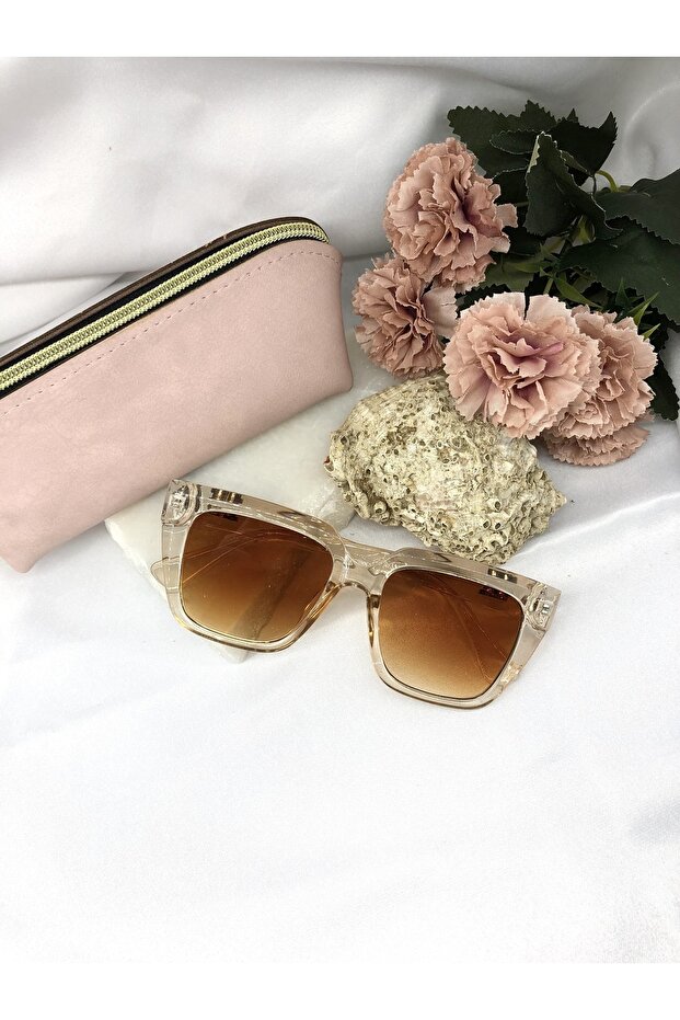 Undea Cat Eye Square Transparent Light Brown Women's Sunglasses