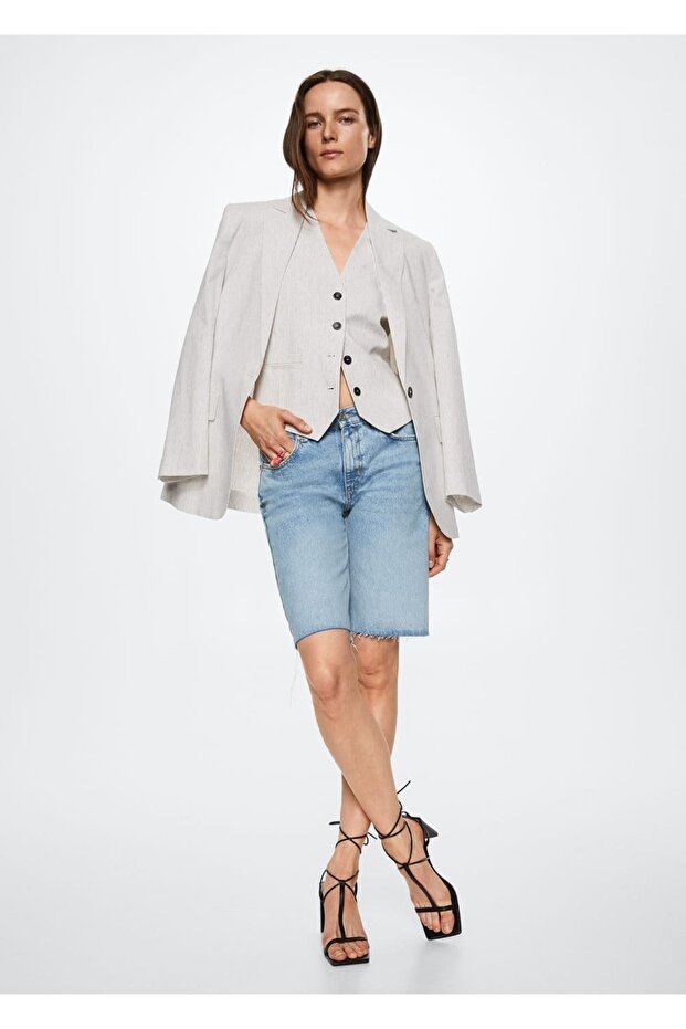 Paçaları Dikişsiz Denim Bermuda Şort - 2