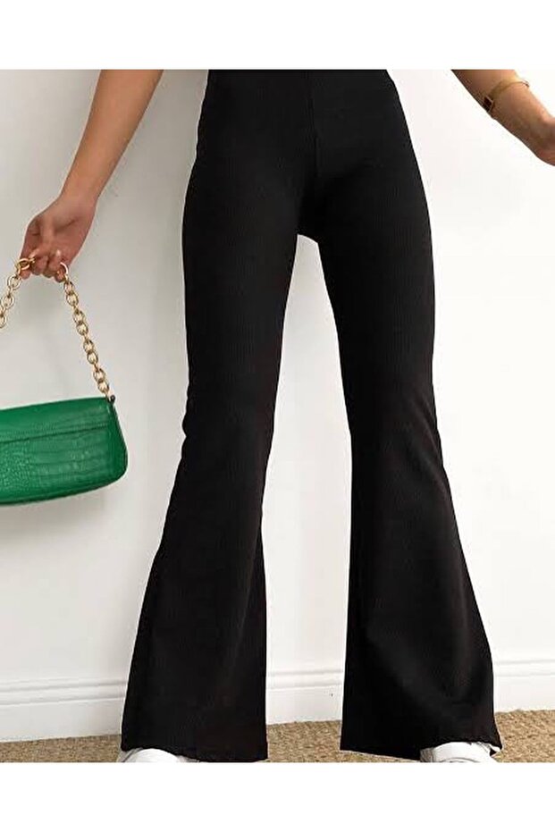 Flare Leg Leggings Ribbed High Waist