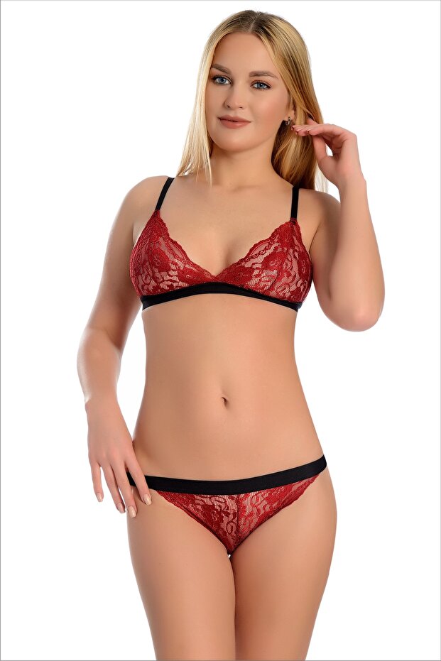 Women's Rubber Detailed Cupless Bra Set