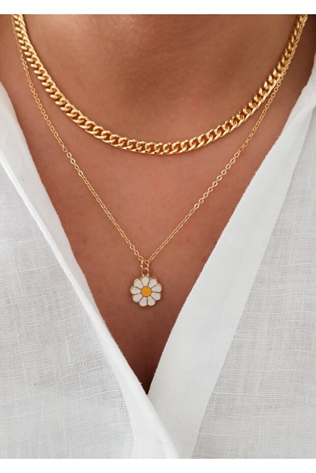 Thick Chain Necklace Daisy Combination Set