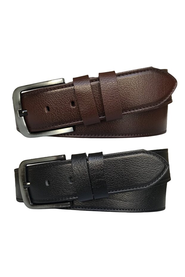 %100 Hakiki Deri 2'li Set 4.5 Cm Tek Parça Kot,spor Kemer Siyah, Kahverengi=2li.127-128 - 1