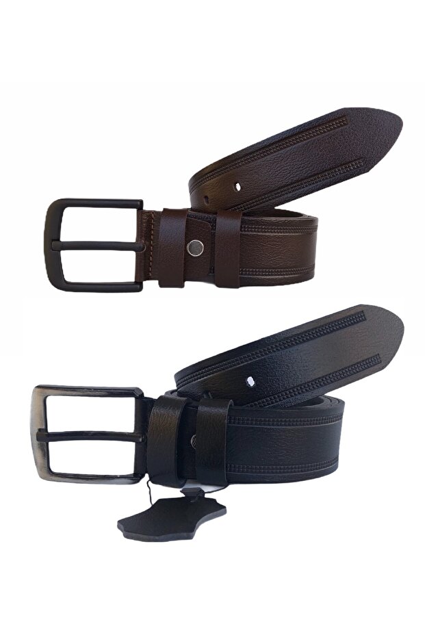 Натуральна шкіра чорного та коричневого кольору з візерунком, 4,5 см, джинсовий ремінь, набір з 2 штук - 1