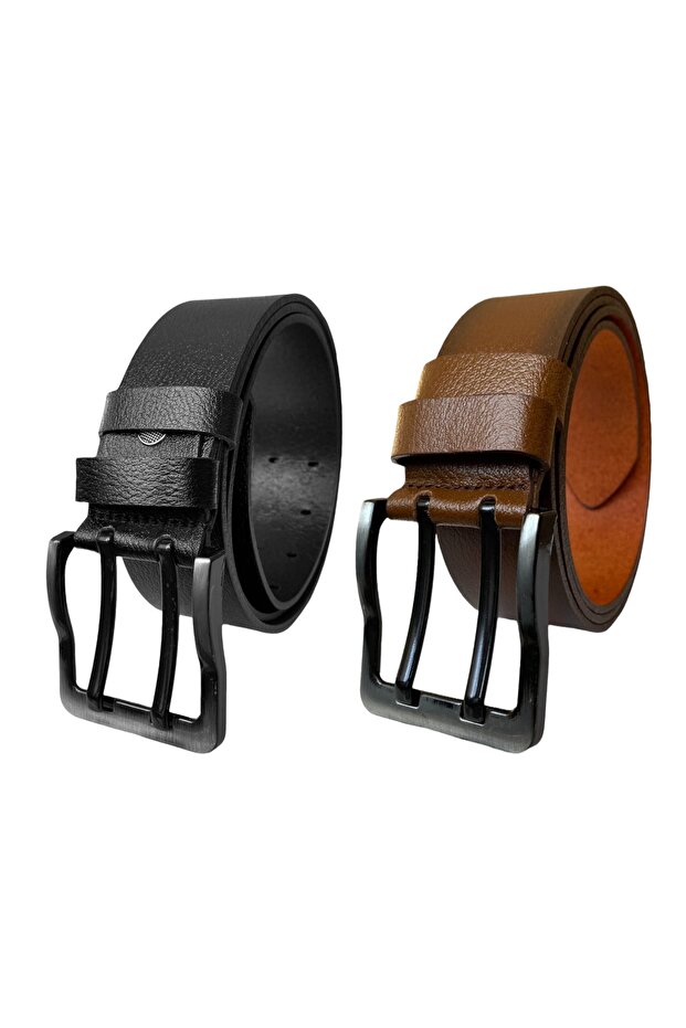 %100 Hakiki Deri, Çift Dilli 2'li Set 4.5 Cm Tek Parça Kot,spor Kemer Siyah,tosado=2.li-çift.dilli - 3