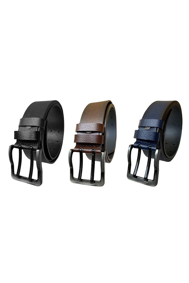%100 Hakiki Deri, Çift Dilli 3'lü Set 4.5 Cm Kot, Kemer Siyah, Koyu Kahverengi, Lacivert=3.lü.çdilli - 3
