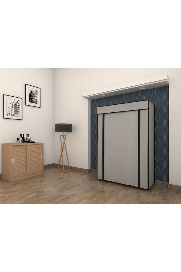 Gri Tek Yandan Raflı Bez Dolap Gardırop - 3