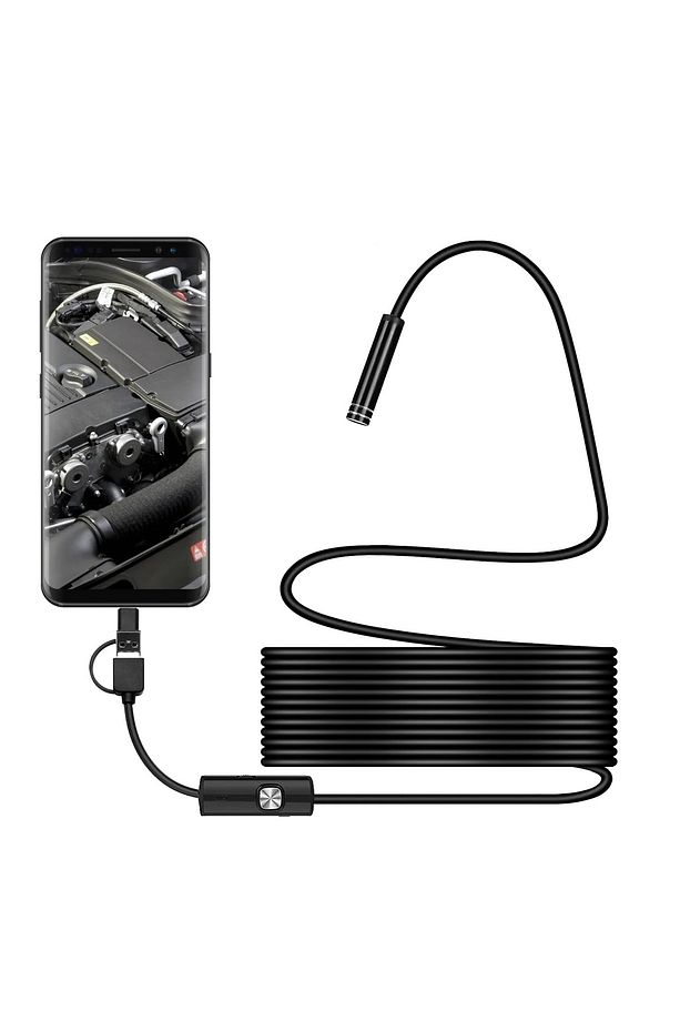 3'ü 1 Arada Endeskop Kamera Mikrofon Usb Ve Tip-c 6 Led Su Geçirmez 10 Metre Borescope Yılan Kamera - 4