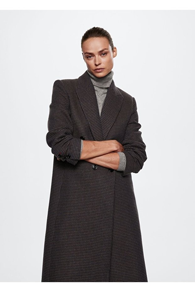 Houndstooth Patterned Woolen Coat - 1