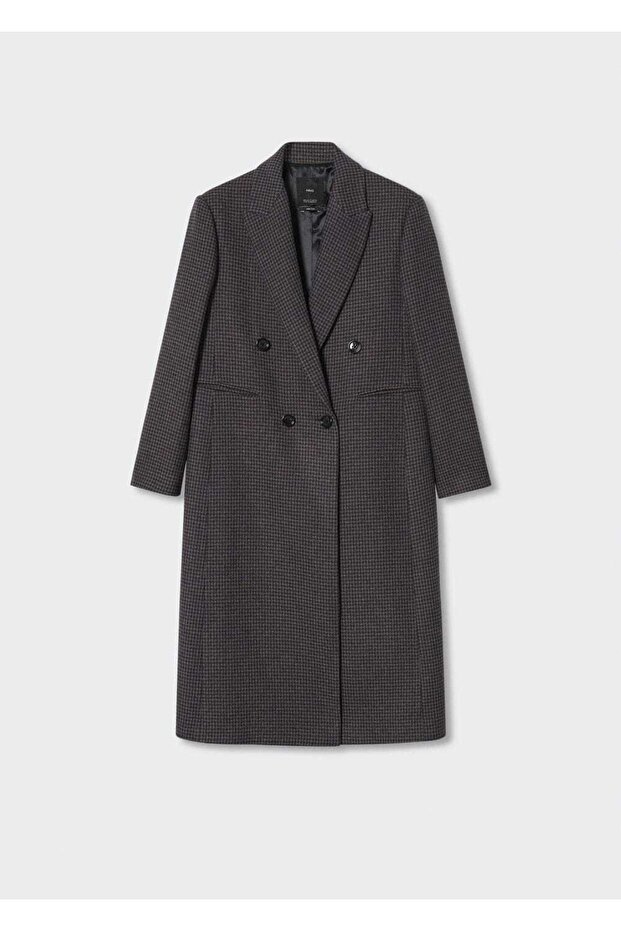 Houndstooth Patterned Woolen Coat - 3