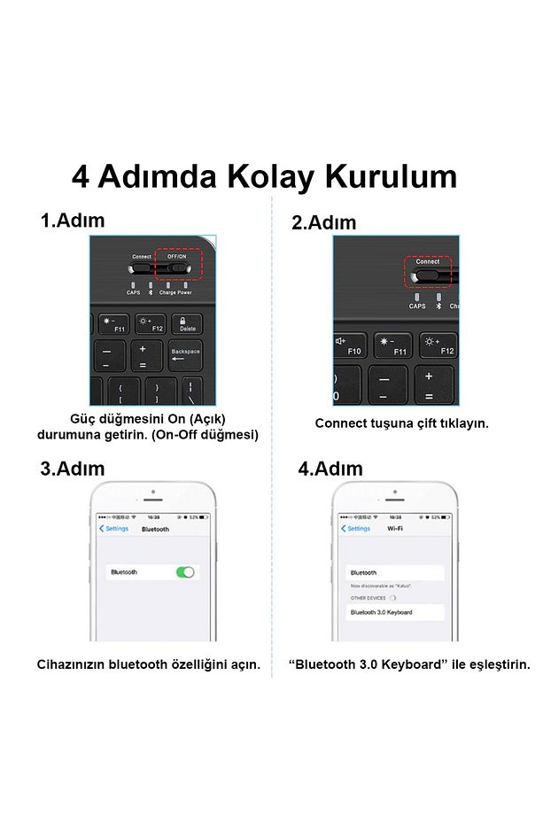 Tablet Ve Telefonlar Için Bluetooth Klavye Ve Mouse Set - Al3476 Siyah - 7