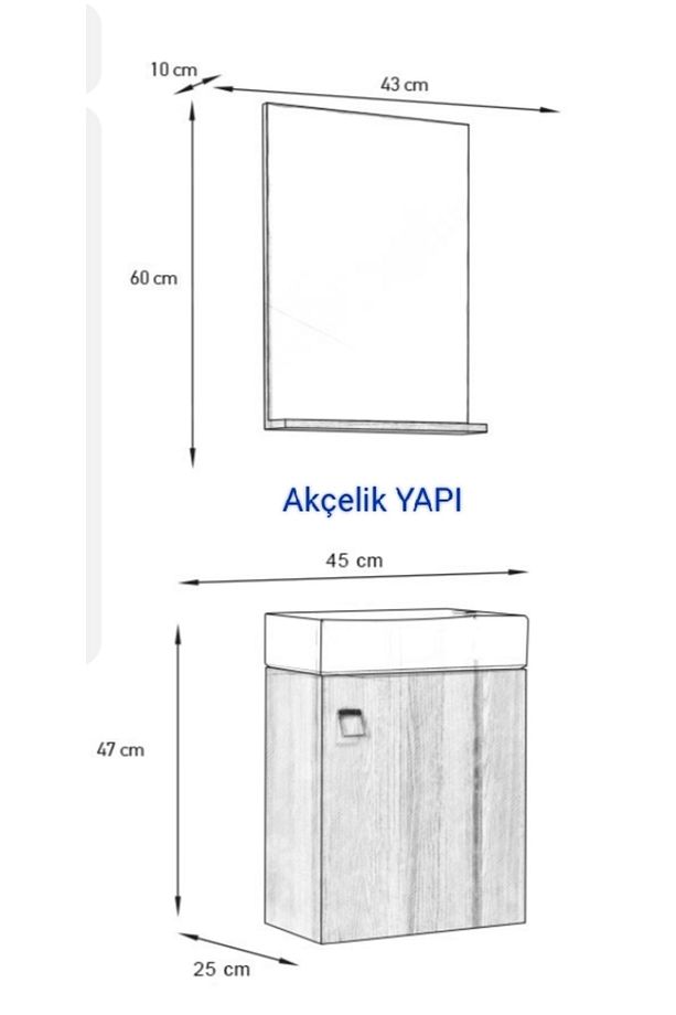 Akçelik Yapı 45 Cm Dar Alan Hilton Banyo Dolabı - 2