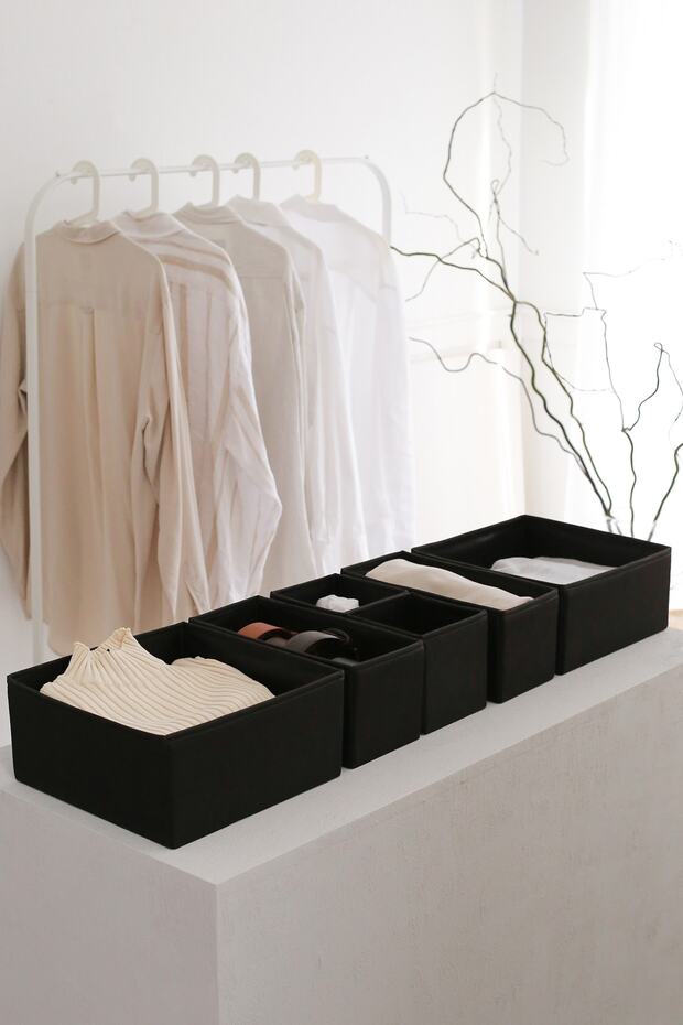 6-Piece Black Premium Closet Laundry Drawer Organizer Children's Room Storage Box Organizer