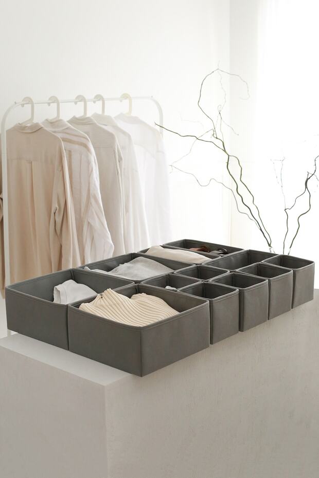 12-Piece Gray Children's Room Closet Laundry Drawer Organizer Storage Box Organizer