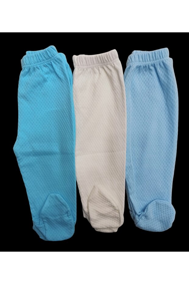 Baby Booties Bottom Breathable Fabric Solid Color (Pack of 3 Turquoise-cream-blue)