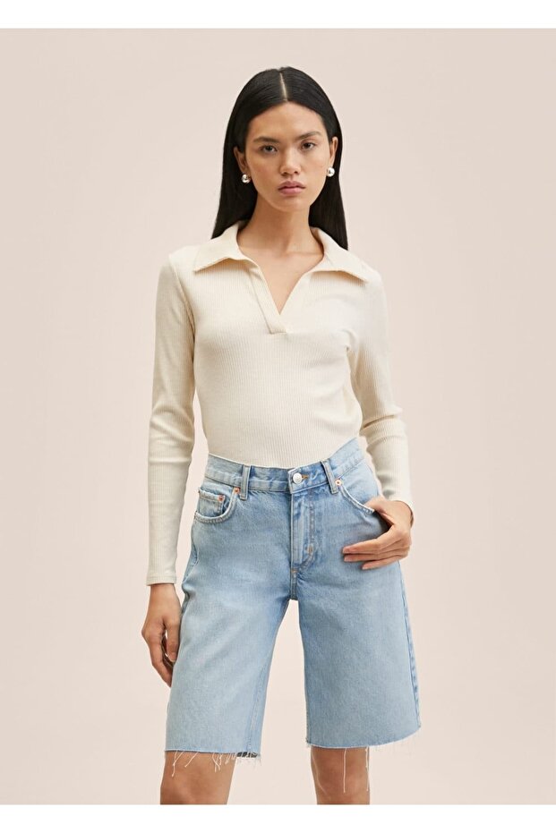 Paçaları Dikişsiz Denim Bermuda Şort - 1