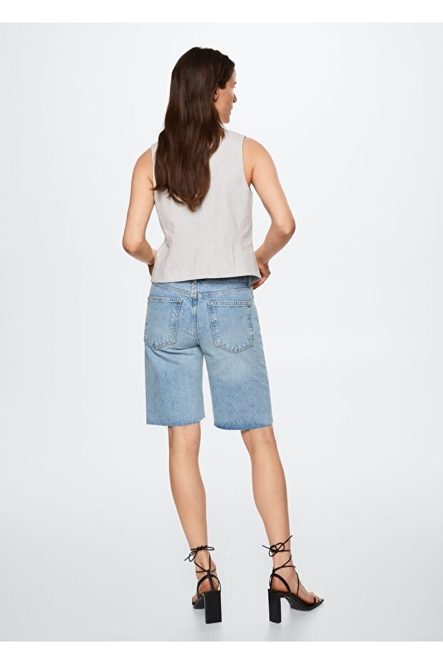 Paçaları Dikişsiz Denim Bermuda Şort - 4