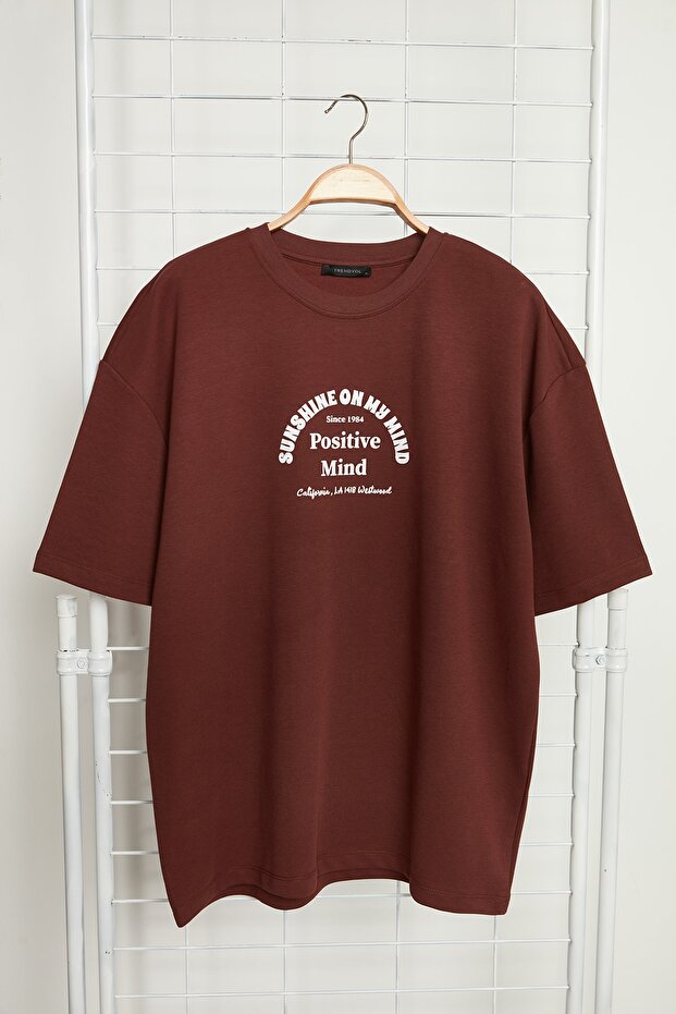 Kahverengi Oversize/Geniş Kesim Yazı Baskılı T-Shirt TMNSS23TS00083 - 5