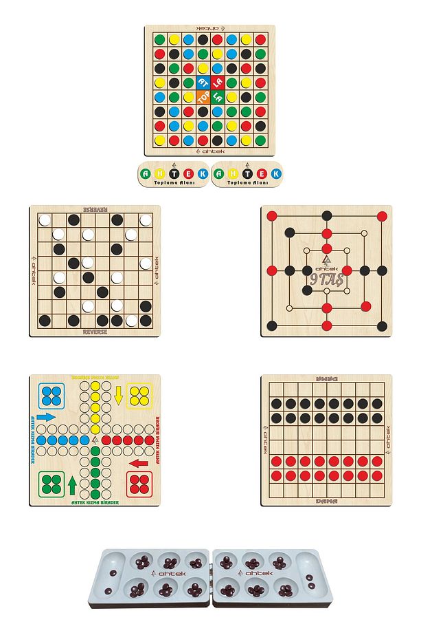 Ahşap Zeka Oyun Seti 6 Lı, Mangala + 9 Taş + Dama + Atla Topla + Kızma Birader Ve Reversi - 1