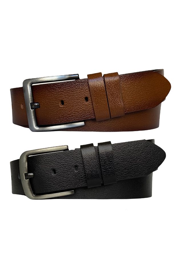 %100 Hakiki Tek Parça Kaliteli Deri 2'li Set Siyah, Tosado 4.5 Cm Kot, Spor Kemer=2li-go-1111-2222 - 1