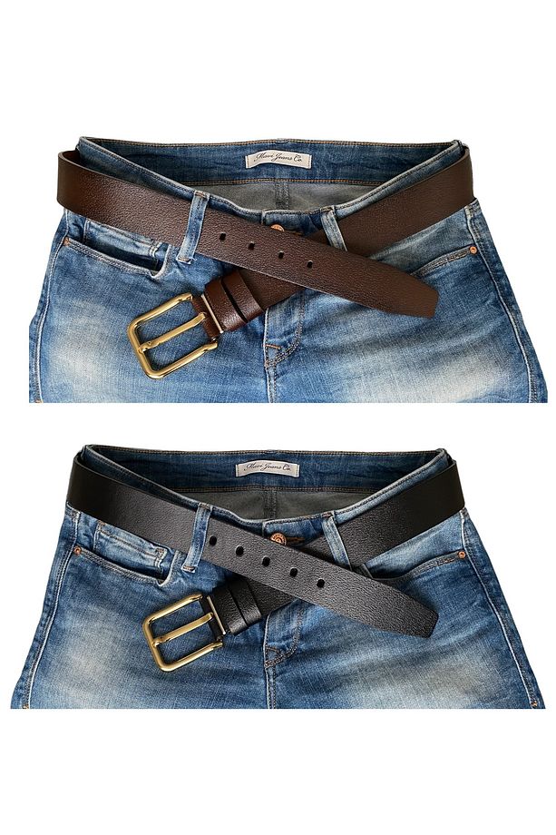 %100 Hakiki Deri 2'li Set 4 Cm Tek Parça Kadın Kot Kemeri Siyah, Koyu Kahverengi=dikdörtgengolddüz - 5