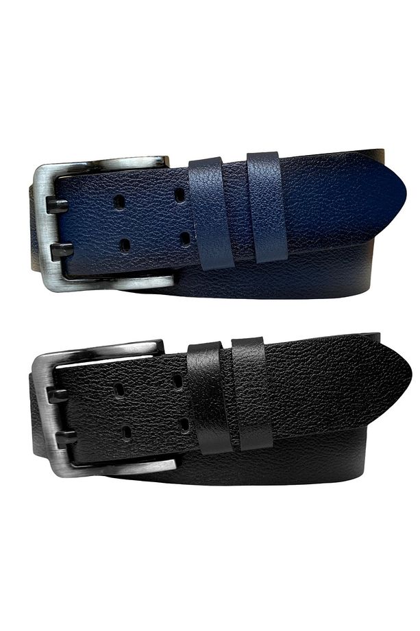 %100 Hakiki Deri, Çift Dilli 2'li Set 4.5 Cm Tek Parça Kot,spor Kemer Siyah, Lacivert=2.li-çift.dill - 1