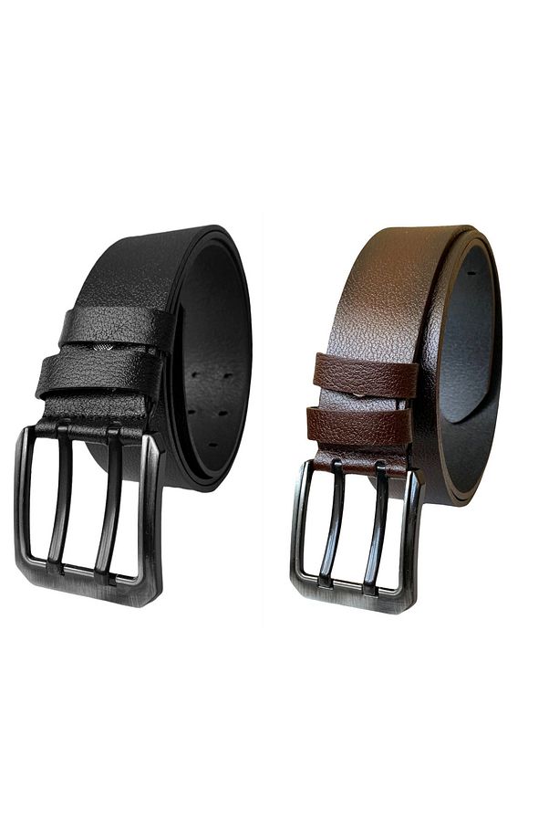 %100 Hakiki Deri, Çift Dilli 2'li Set 4.5 Cm Tek Parça Kot Kemeri Siyah, Koyu Kahverengi=2.li-çift - 5