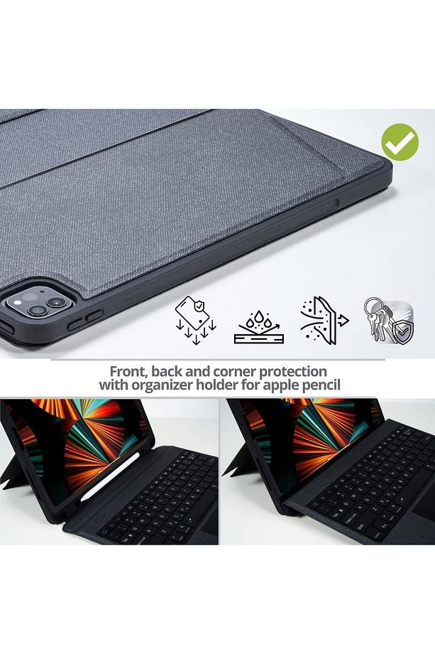 Apple Ipad Pro 12.9" 4. Nesil 2020 Uyumlu Bluetooth Manyetik Klavye Mag Touchpad Stand Ledli - 4
