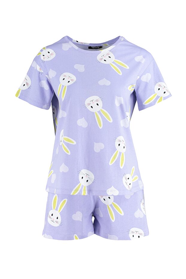 Set pyžama se vzorem srdce Lilac Bavlna Rabbit - Tričko a šortky THMSS23PT00005 - 7