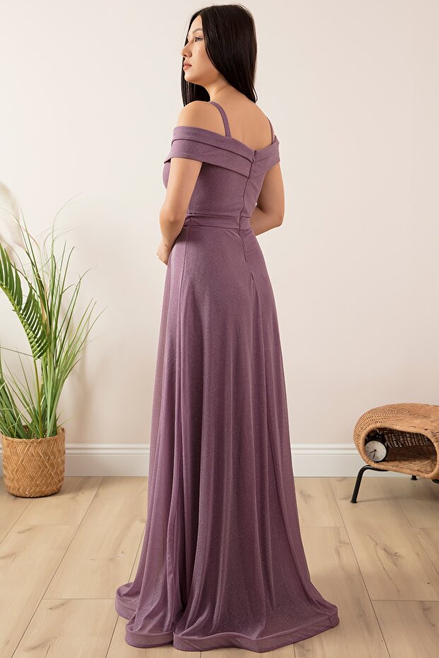 Askılı Simli Tül Uzun Abiye Elbise 13278 - 7