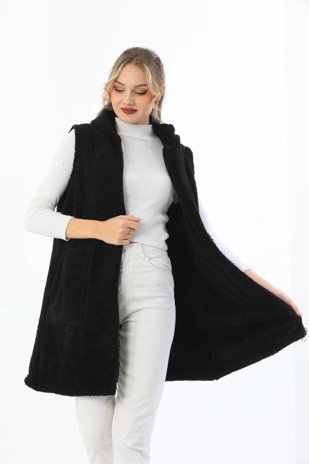 Polar Black Plush Long Vest