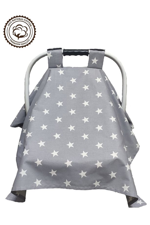 %100 Pamuklu Puset Örtüsü Tek Kat 110x88 Cm Gri Yıldızlar Model - 4