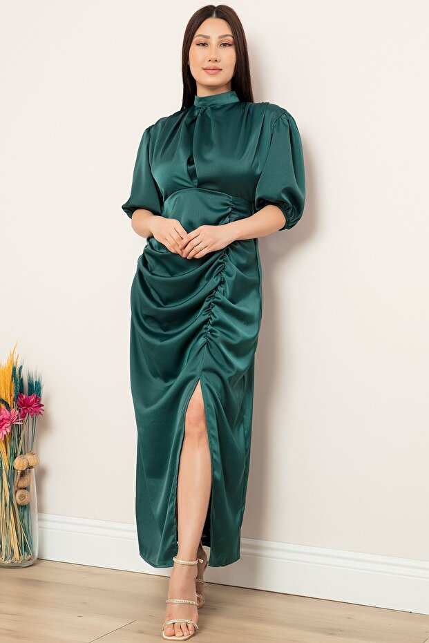 Chief Collar Slit Satin Dress 22-257