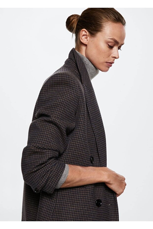 Houndstooth Patterned Woolen Coat - 5