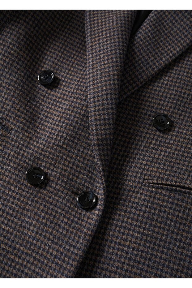 Houndstooth Patterned Woolen Coat - 6