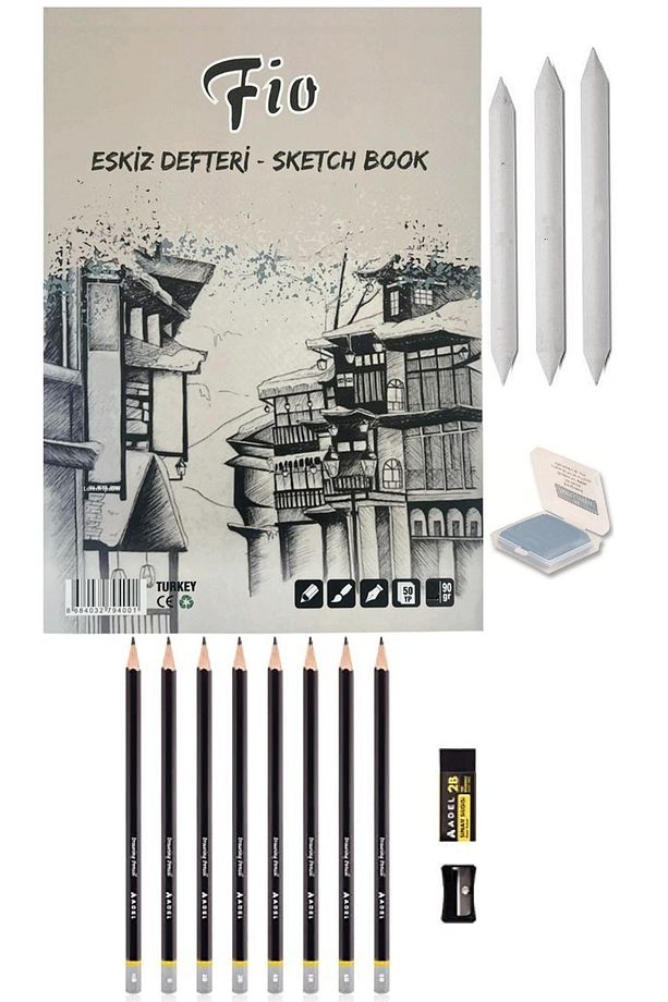 Eskiz Defteri (SKETCH BOOK) Spralli A5 50 Yp Karakalem Çizim Seti Hamur Silgi Dağıtma Kalemi - 1