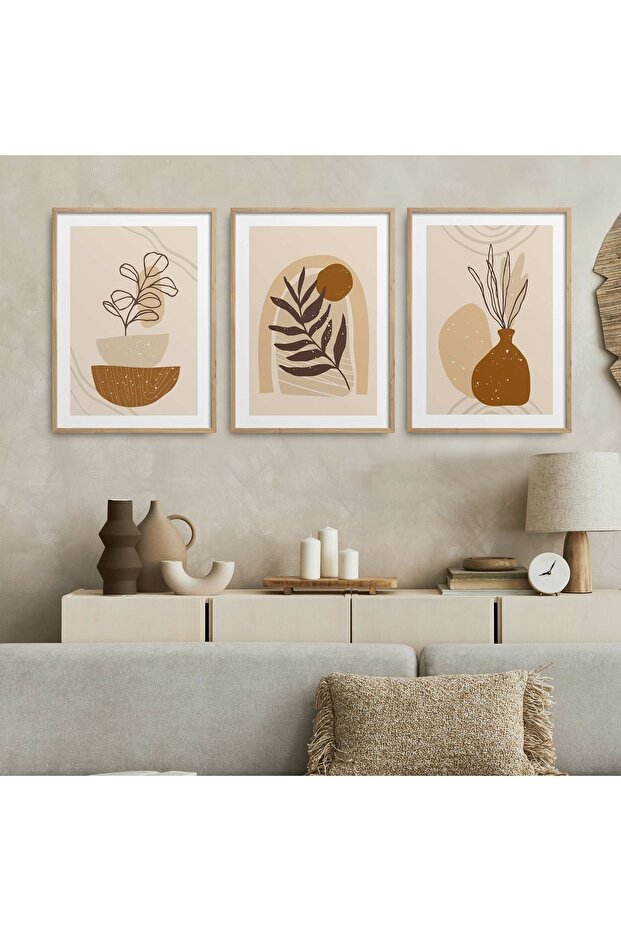 Natural Wooden Framed 3-Piece Painting Set Hpn069