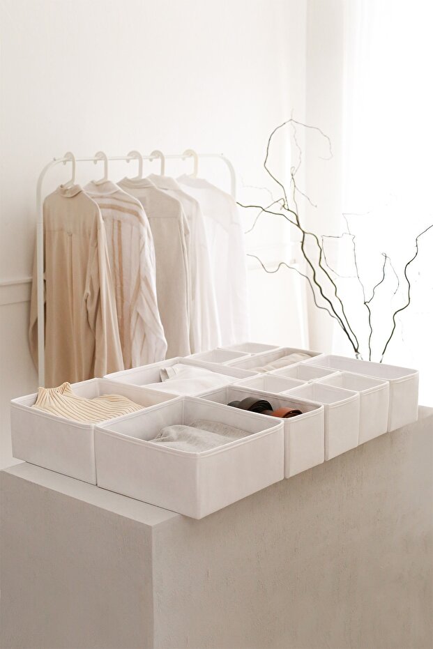 12-Piece White Children's Room Cabinet Laundry Drawer Organizer Storage Box Organizer