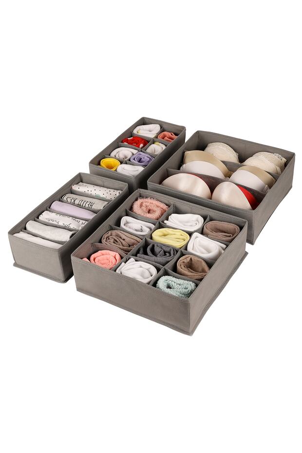 4-Piece Gray Children's Room Closet Drawer Underwear Sock Organizer Honeycomb Accordion Organizer