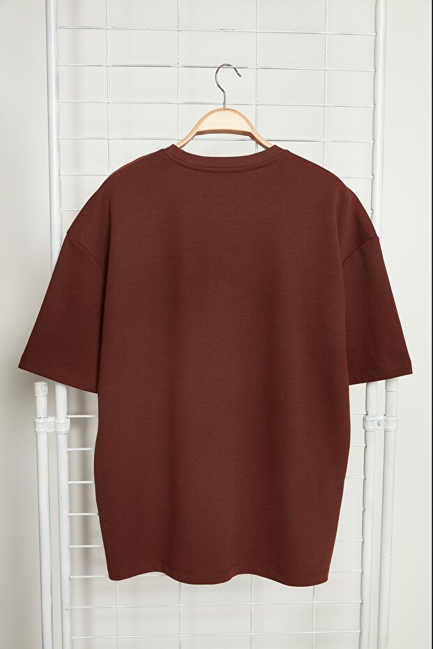 Kahverengi Oversize/Geniş Kesim Yazı Baskılı T-Shirt TMNSS23TS00083 - 7