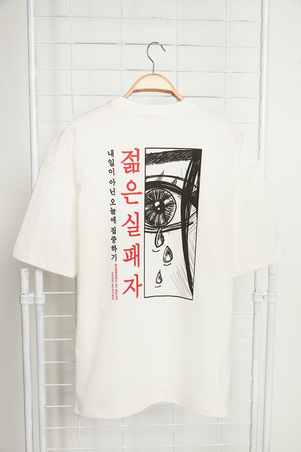 Ekru Oversize %100 Pamuklu Anime Baskılı T-Shirt TMNSS23TS00156 - 2