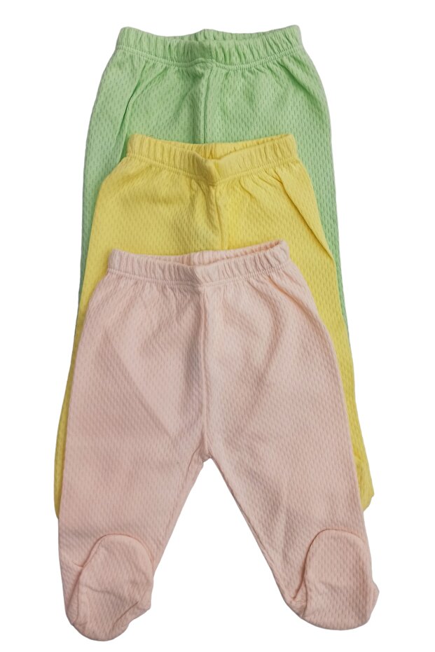 Baby Booties Bottom Breathable Fabric Solid Color (Pack of 3 Green-yellow-salmon)