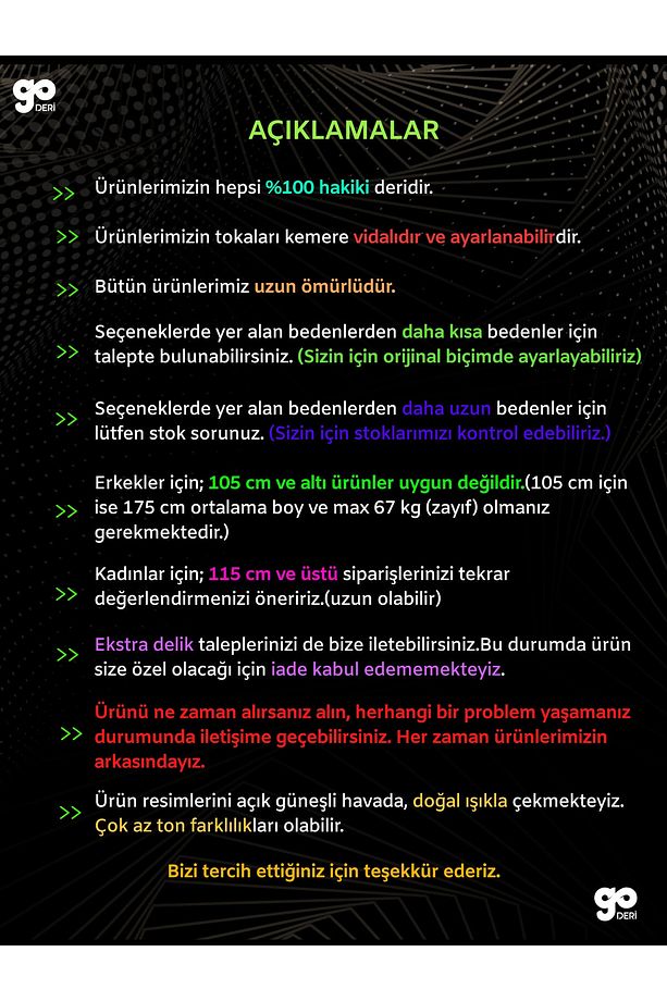 %100 Hakiki Kaliteli Deri, Yeşil 4.5 Cm Tek Parça Kot, Spor Kemer=go-dk-kot - 6