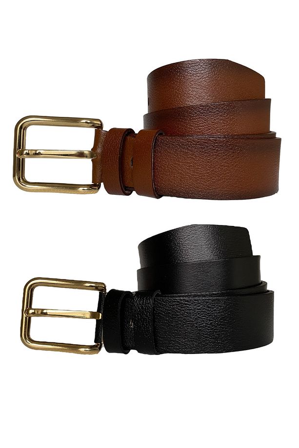 %100 Hakiki Deri 2'li Set 4 Cm Tek Parça Kadın Kot Kemeri Siyah, Kızıl Taba=dikdörtgengolddüz - 3