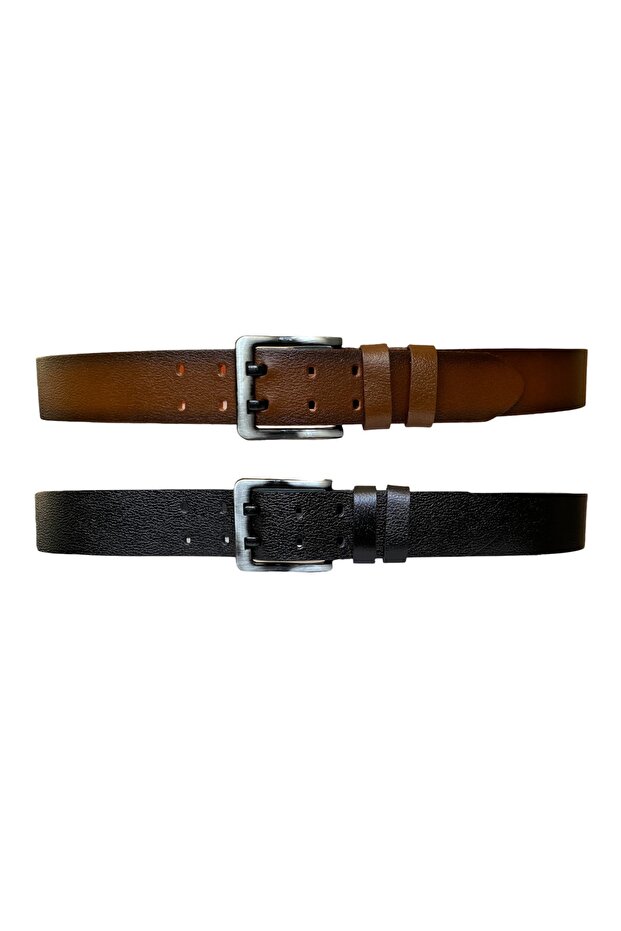 %100 Hakiki Deri, Çift Dilli 2'li Set 4.5 Cm Tek Parça Kot,spor Kemer Siyah,tosado=2.li-çift.dilli - 4