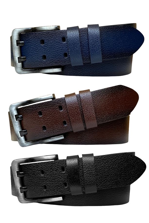 %100 Hakiki Deri, Çift Dilli 3'lü Set 4.5 Cm Kot, Kemer Siyah, Koyu Kahverengi, Lacivert=3.lü.çdilli - 1