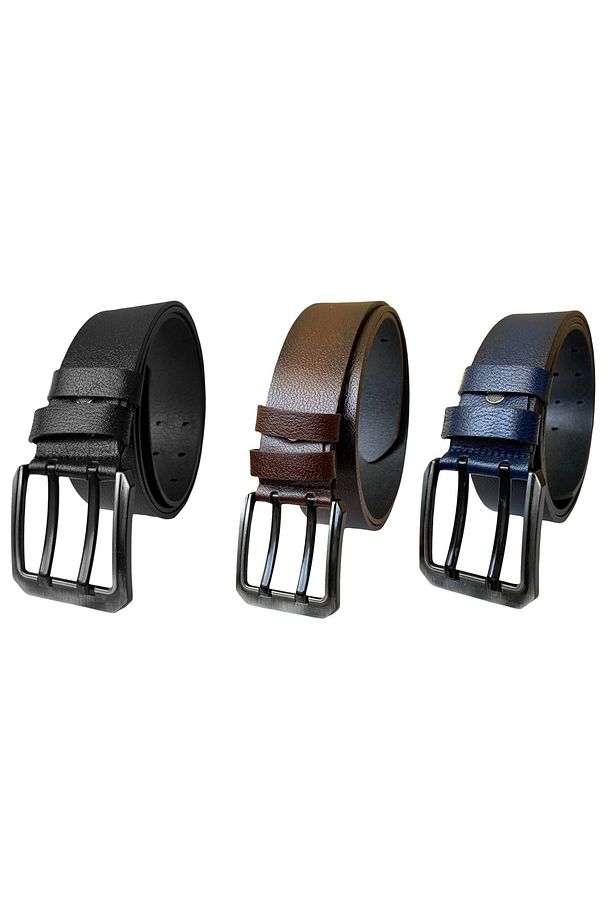 %100 Hakiki Deri, Çift Dilli 3'lü Set 4.5 Cm Kot, Kemer Siyah, Koyu Kahverengi, Lacivert=3.lü.çdilli - 5