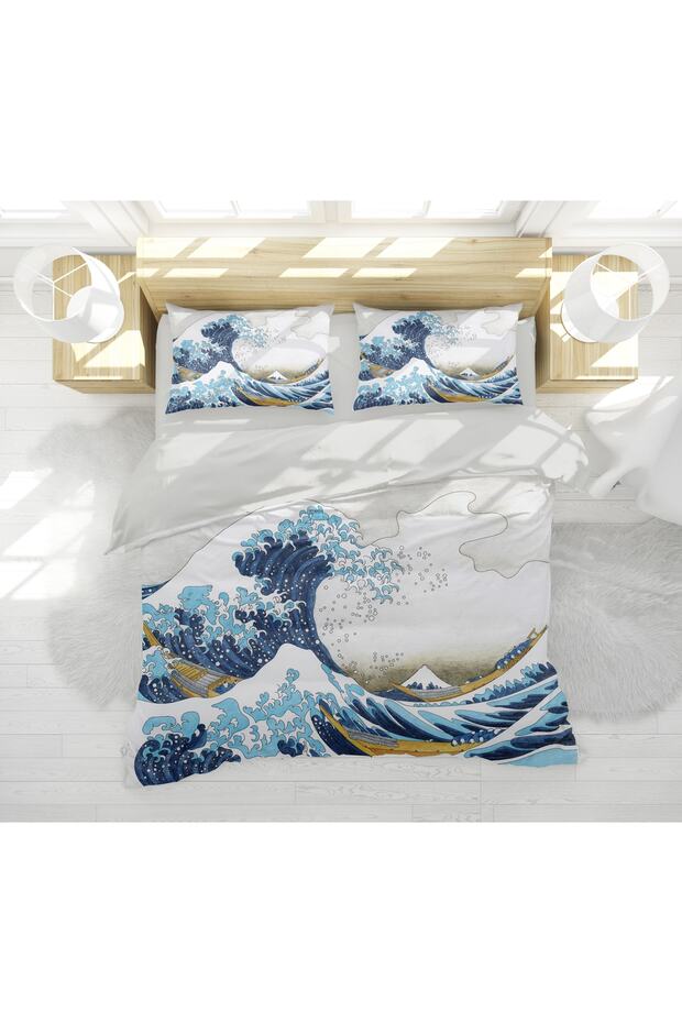 Kanagawa Themed 3D Digital Printed Double Duvet Cover Set
