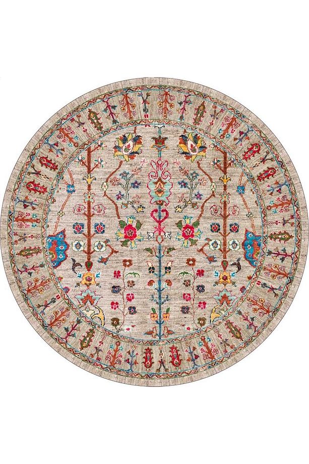 Kilim Desenli Pamuk Taban Dijital Baskılı Yuvarlak Halı - 1