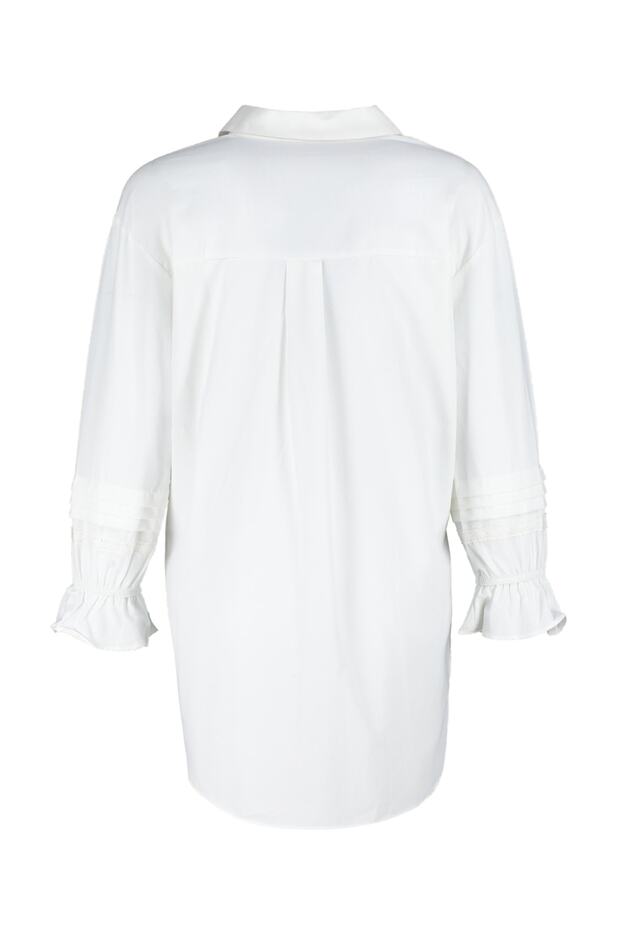 Ekrü hímzett pamut ing TCTSS23TG00033 - 9