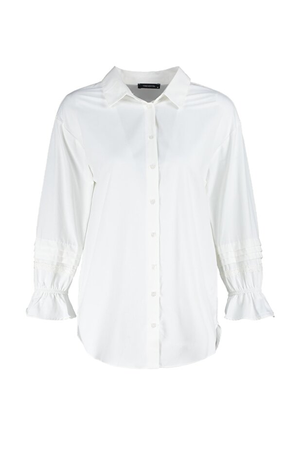 Ekrü hímzett pamut ing TCTSS23TG00033 - 7